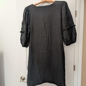 Chico's (LBD) black linen popover dress with pleated details on sleeves
